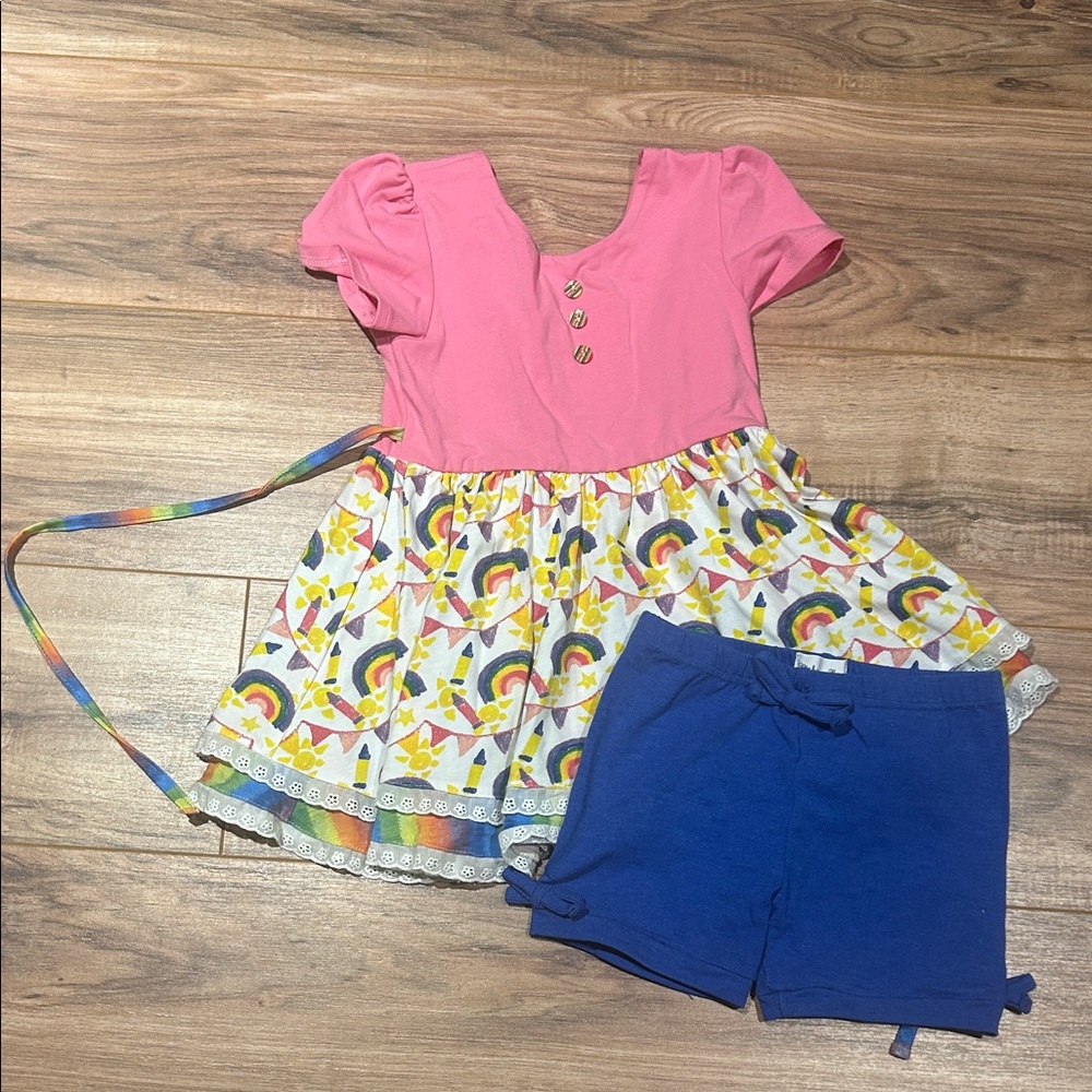 Makena Lane Girls size 6 Pink and Blue Rainbow BTS Kids Outfit with shortie